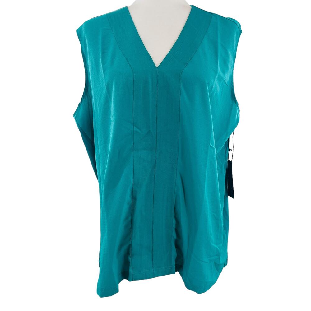 Diane Gilman Teal Knit Sleeveless V-neck Slinky Summer Vacation Top Plus 1X NWT
